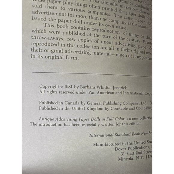 Antique Advertising Paper Dolls Full Color Book Barbara Whitton Jendrick 1981 - Picture 3 of 8